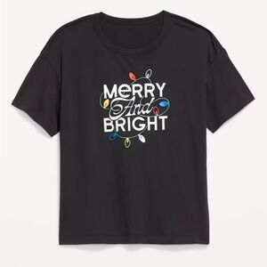 NEW!! Festive Holiday Lights Graphic Crew-Neck T-Shirt Black-Medium (NWT)